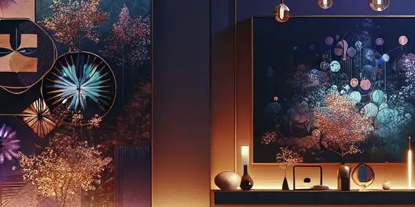 A serene, dimly lit room featuring abstract visuals and luxurious elements, evoking privacy and allure in adult themes.