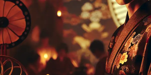 A charismatic figure in a luxurious room, embodying allure and sophistication, surrounded by elements of adult cinema.